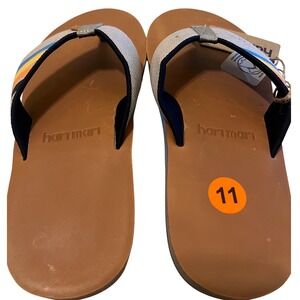 Hari Mari Flip Flops Size 11 Brown Tan Blue‎ Orange Stripe Straps Comfort